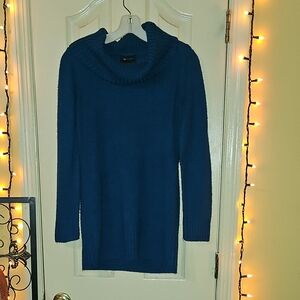 AB Studio Teal Green Cowl Neck Sweater Ribbed Detail On Bottom Of Sweater Sleeve